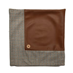 Houndstooth with Solid Patch Fabric and Leatherette 16' x 16' Cushion Cover (Beige & Tan)