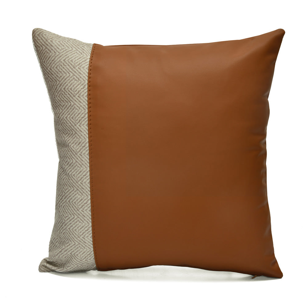 Abstract Fabric & Leatherette 16' x 16' Cushion Cover (Beige & Brown)