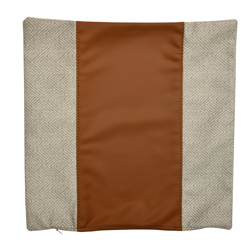 Abstract with Plain Strap Fabric & Leatherette 16' x 16' Cushion Cover (Beige & Brown)