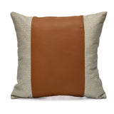 Abstract with Plain Strap Fabric & Leatherette 16' x 16' Cushion Cover (Beige & Brown)