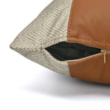 Abstract with Plain Strap Fabric & Leatherette 16' x 16' Cushion Cover (Beige & Brown)