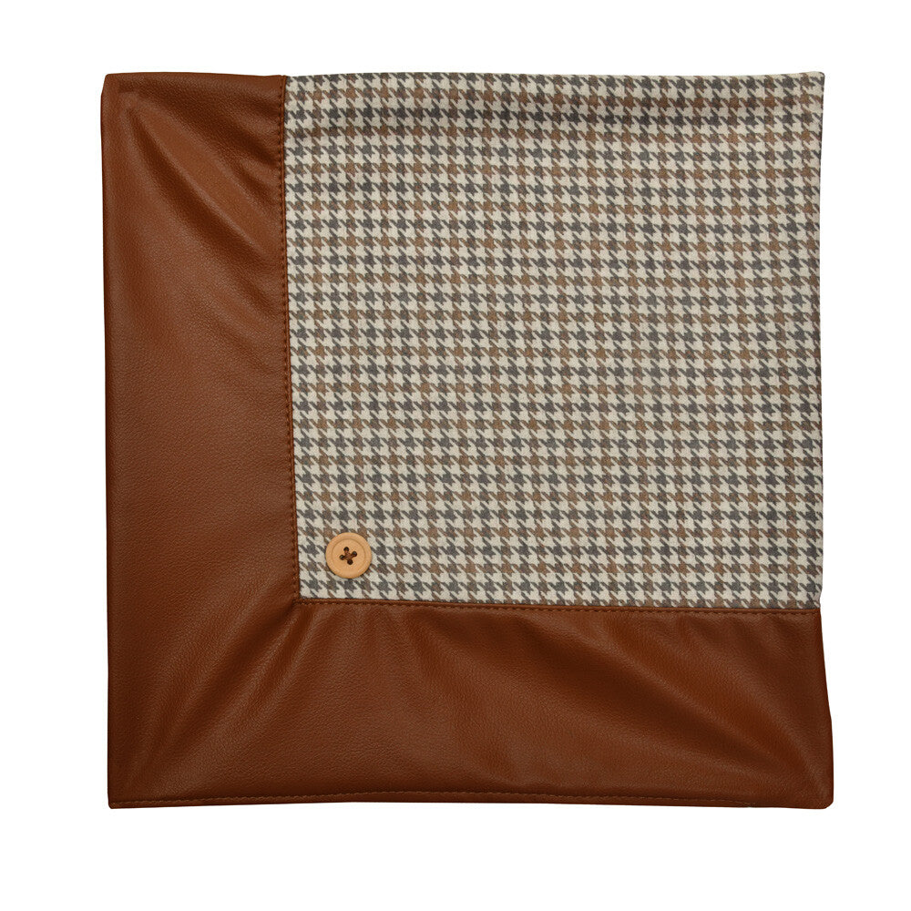 Houndstooth Patch Fabric & Leatherette 16' x 16' Cushion Cover (Beige & Tan)