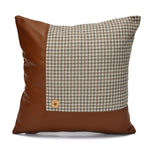 Houndstooth Patch Fabric & Leatherette 16' x 16' Cushion Cover (Beige & Tan)