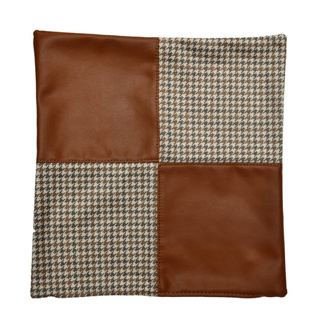 Houndstooth Pattern Fabric and Leatherette 16' x 16' Cushion Cover (Beige & Tan)