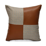 Houndstooth Pattern Fabric and Leatherette 16' x 16' Cushion Cover (Beige & Tan)