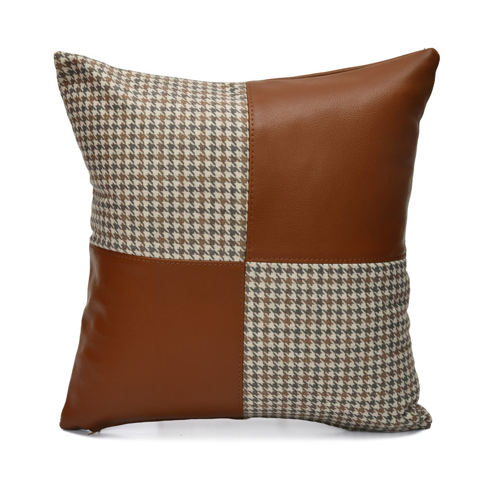 Houndstooth Pattern Fabric and Leatherette 16' x 16' Cushion Cover (Beige & Tan)