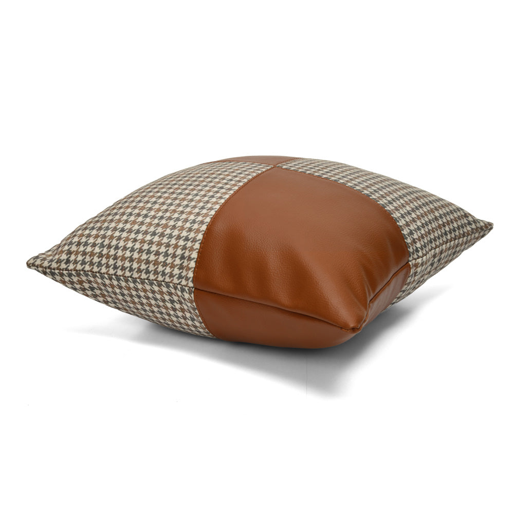 Houndstooth Pattern Fabric and Leatherette 16' x 16' Cushion Cover (Beige & Tan)