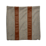 Houndstooth with Straps Fabric & Leatherette 16" x 16" Cushion Cover (Beige & Tan)