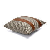 Houndstooth with Straps Fabric & Leatherette 16" x 16" Cushion Cover (Beige & Tan)