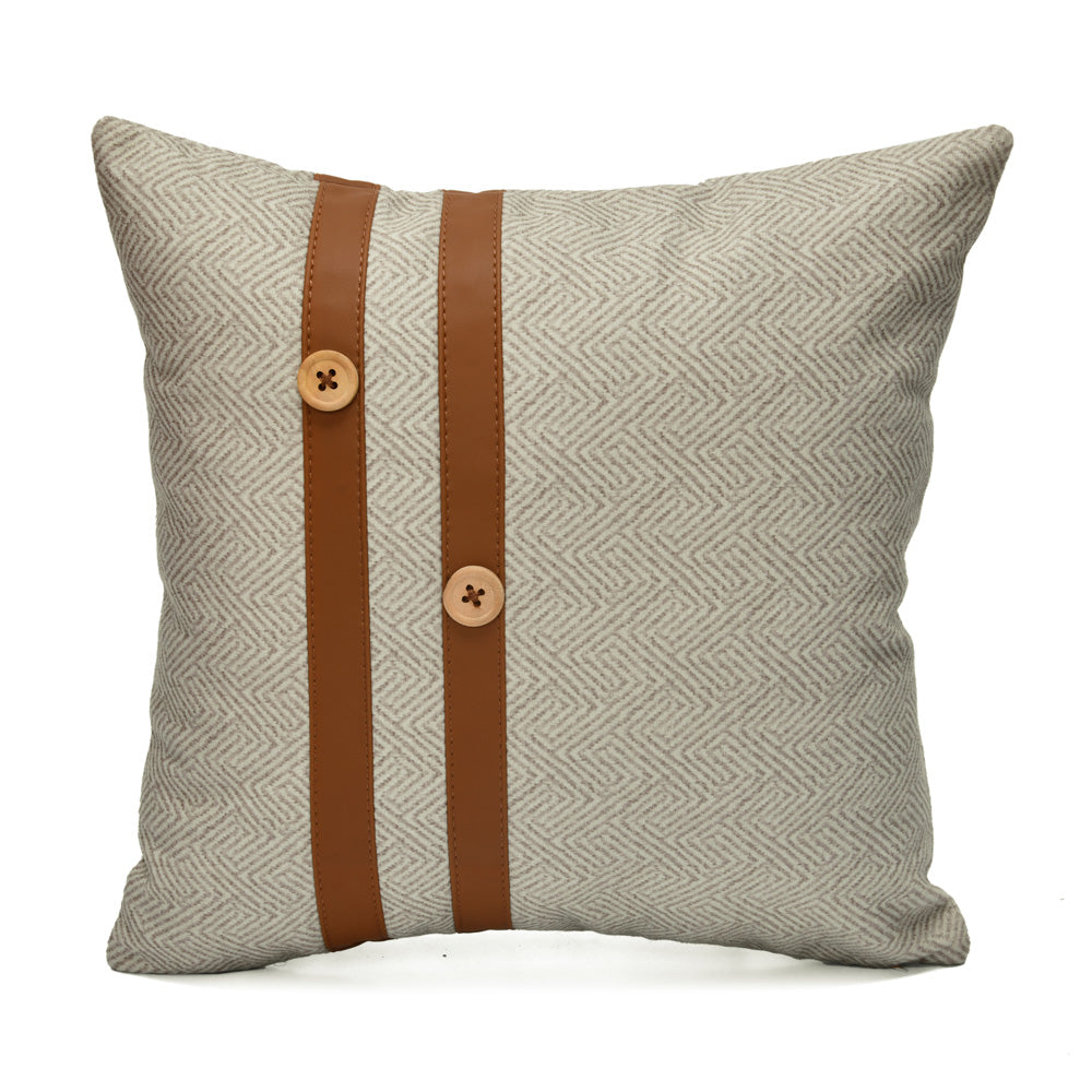 Abstract with Straps Fabric & Leatherette 16' x 16' Cushion Cover (Beige & Brown)