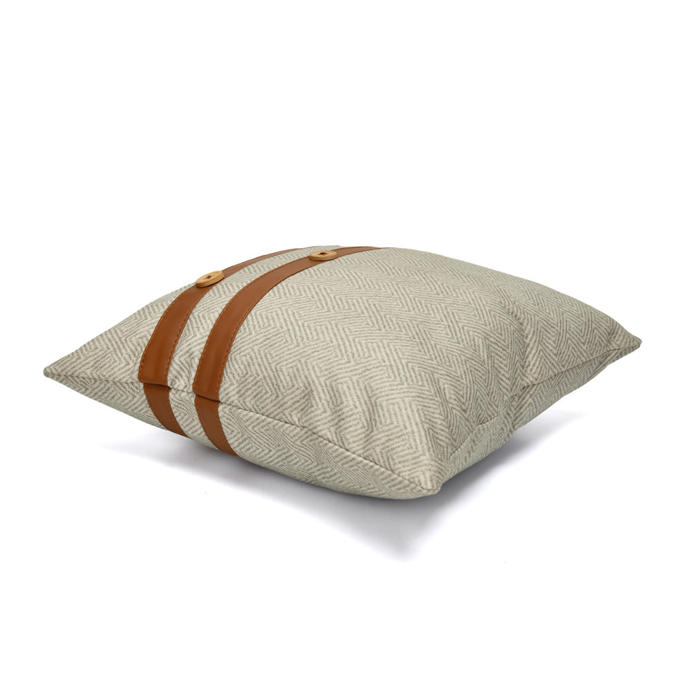 Abstract with Straps Fabric & Leatherette 16' x 16' Cushion Cover (Beige & Brown)