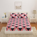 Geometric Microfiber Double Bedsheet With 2 Pillow Covers (Grey & Pink)