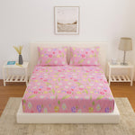 Floral Microfiber Double Bedsheet With 2 Pillow Covers (Pink)