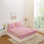 Floral Microfiber Double Bedsheet With 2 Pillow Covers (Pink)