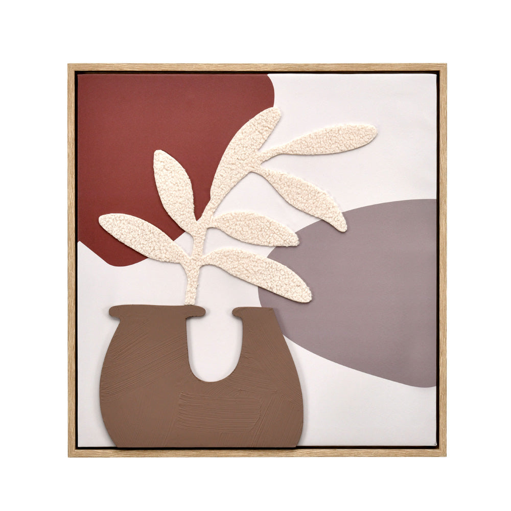 Decorative Tufted Flower Pot Canvas Wall Painting (Brown)