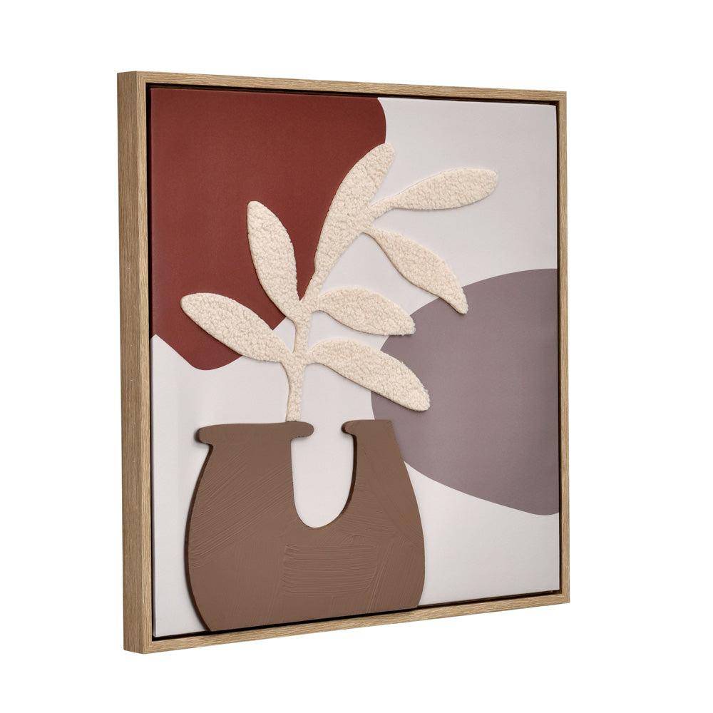 Decorative Tufted Flower Pot Canvas Wall Painting (Brown)