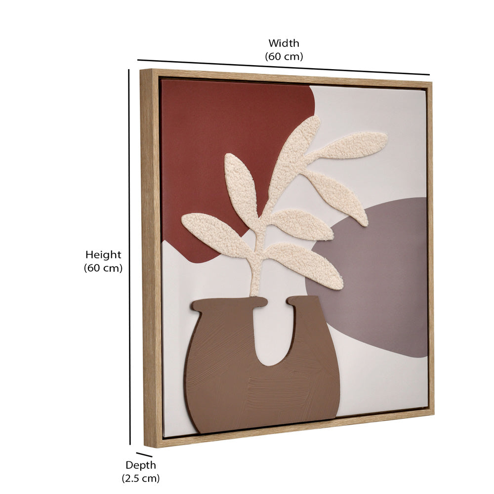 Decorative Tufted Flower Pot Canvas Wall Painting (Brown)