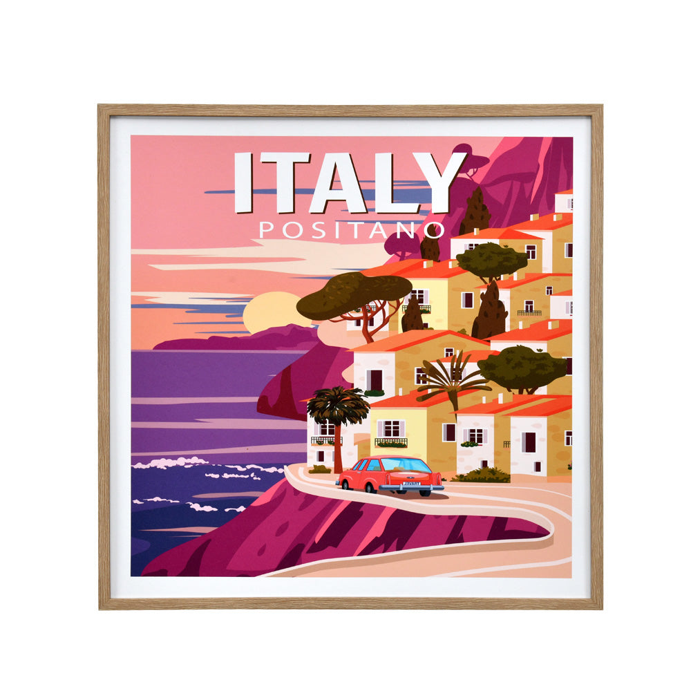 Positano Italy Canvas Wall Painting (Pink & Purple)