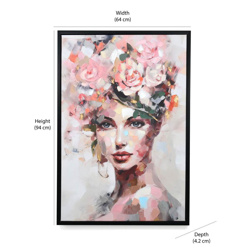 Lady With Flower Hat Canvas Wall Painting (Pink)