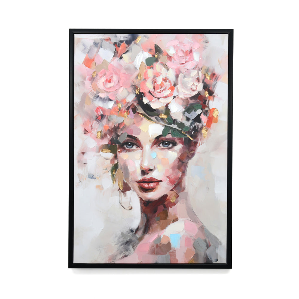 Lady With Flower Hat Canvas Wall Painting (Pink)