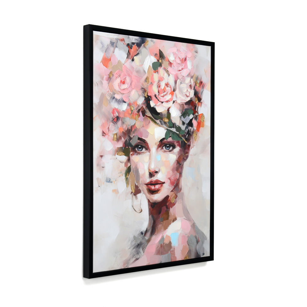 Lady With Flower Hat Canvas Wall Painting (Pink)