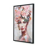 Lady With Flower Hat Canvas Wall Painting (Pink)