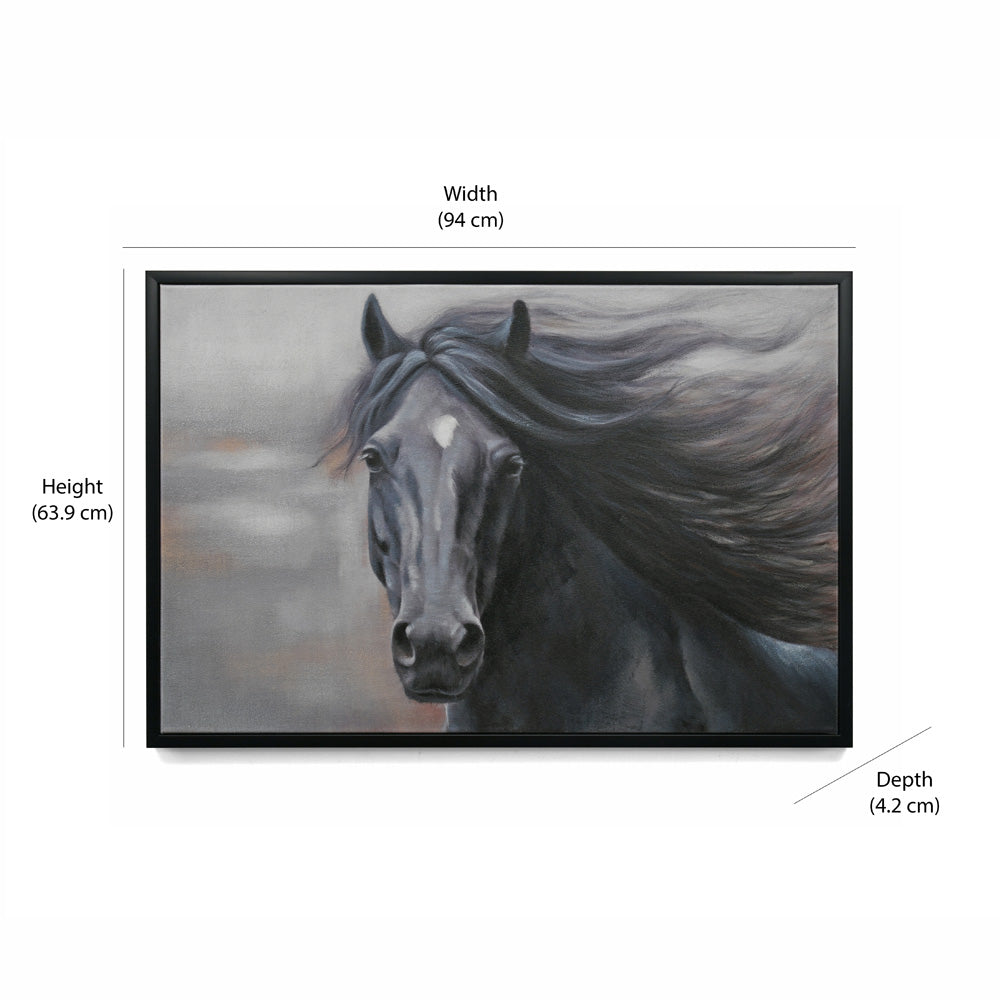 Horse Face Canvas Wall Painting (Black)