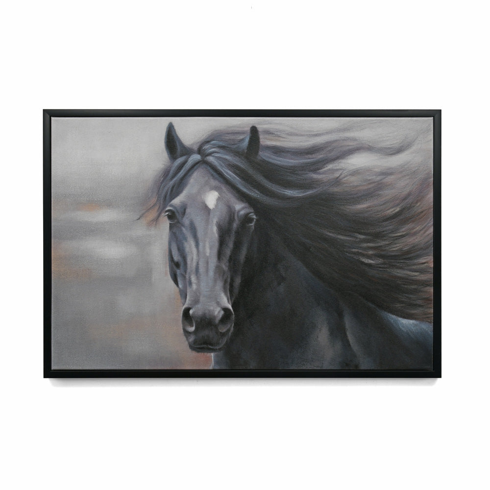 Horse Face Canvas Wall Painting (Black)