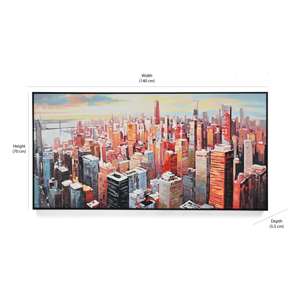 Cityscape Canvas Wall Painting (Red & Blue)