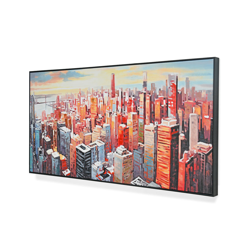 Cityscape Canvas Wall Painting (Red & Blue)