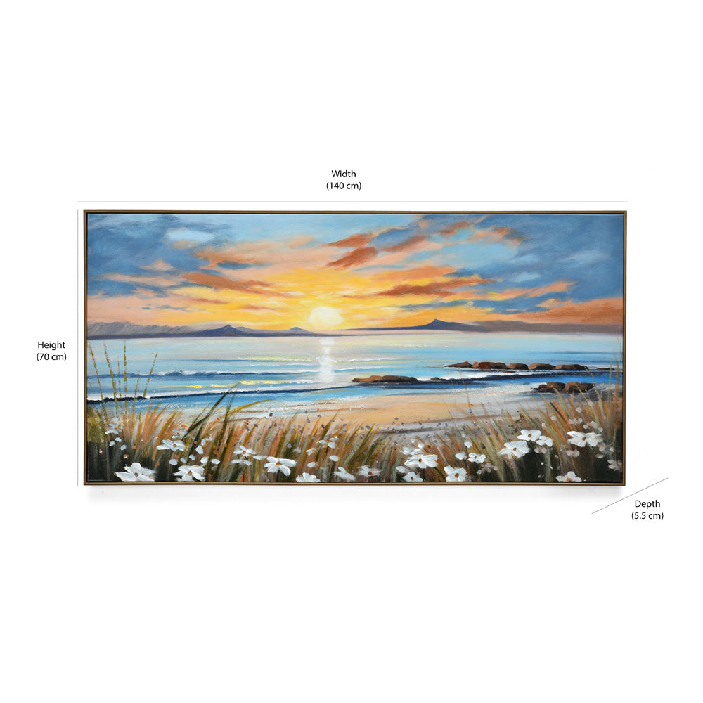 Sunrise Beach Canvas Wall Painting (Blue)