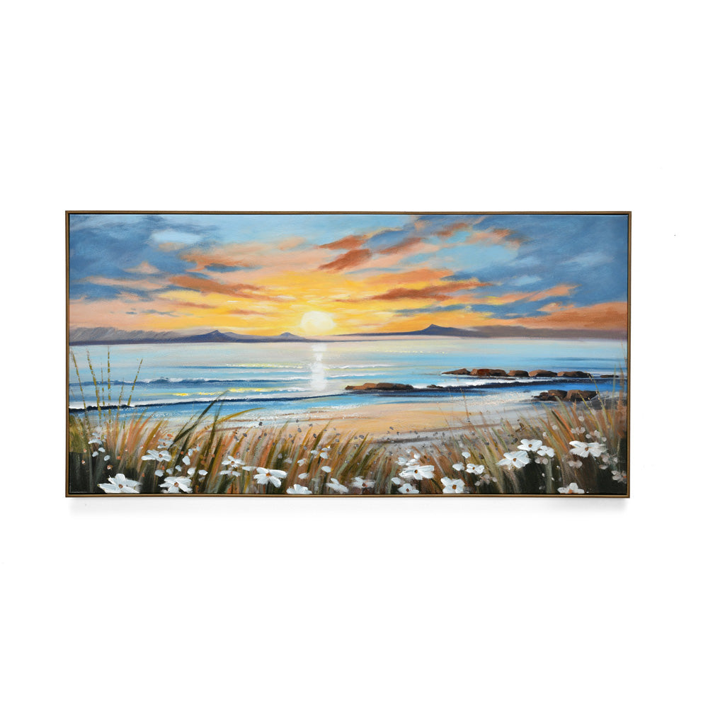 Sunrise Beach Canvas Wall Painting (Blue)