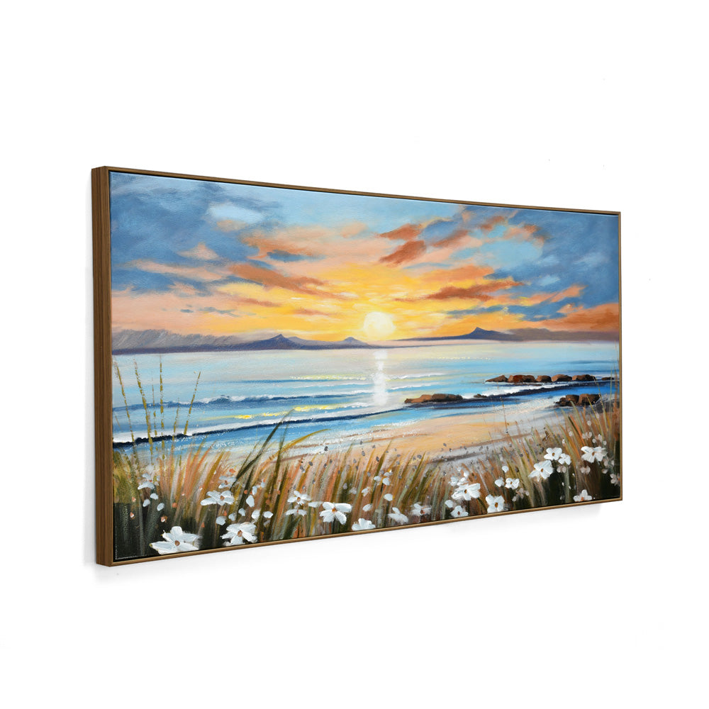 Sunrise Beach Canvas Wall Painting (Blue)