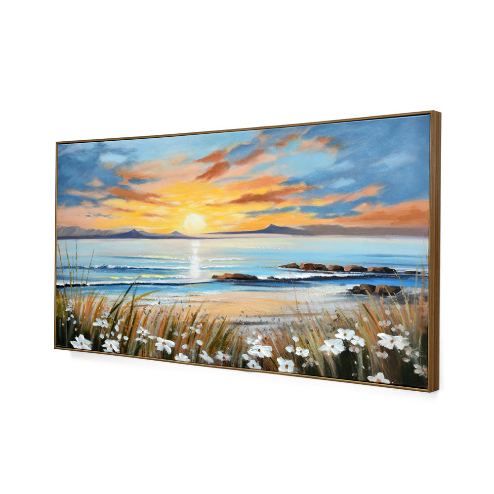 Sunrise Beach Canvas Wall Painting (Blue)