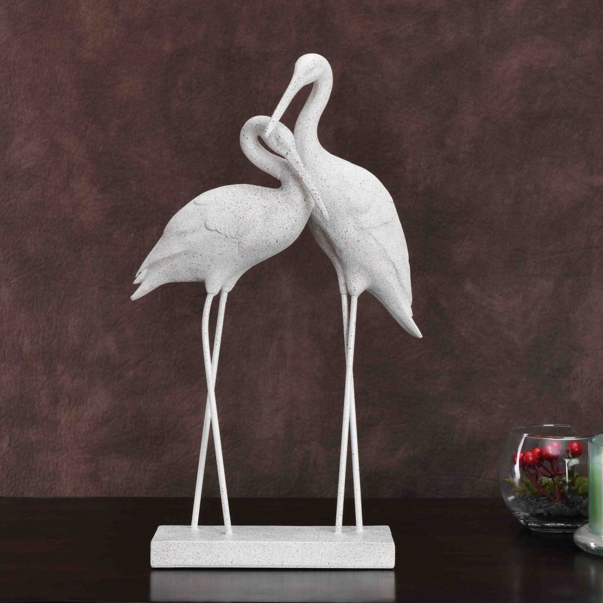 Decorative Flamingo Couple Polyresin Showpiece (White)