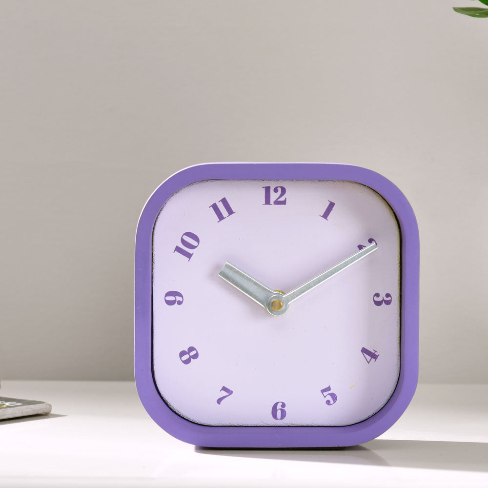 Square Shape MDF Wooden Table Clock (Purple)