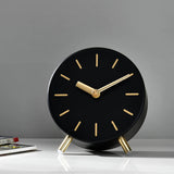 Round Shape Metal Table Clock (Black & Gold)