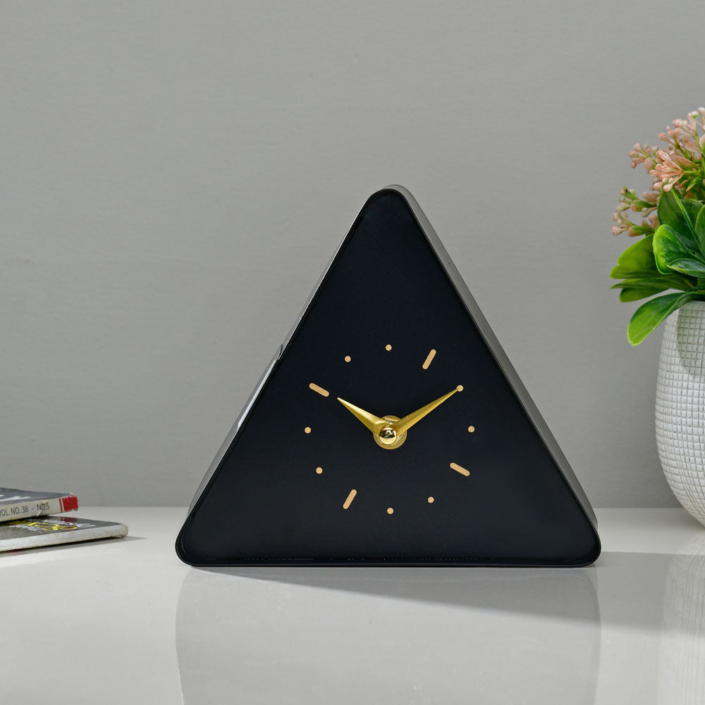 Triangle Shape Metal Table Clock (Black)