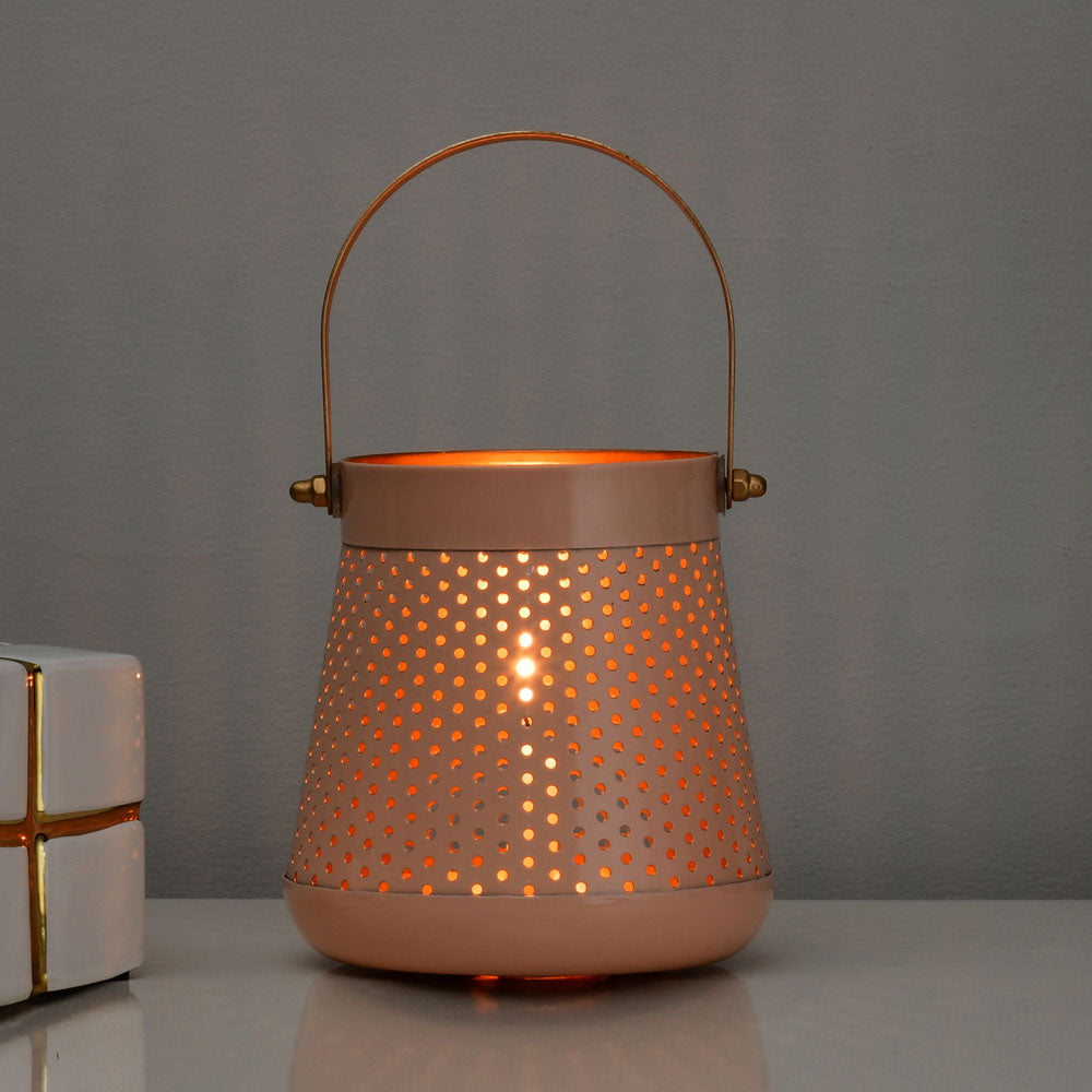 Decorative Modern Trapeze Metal Lantern (Peach)