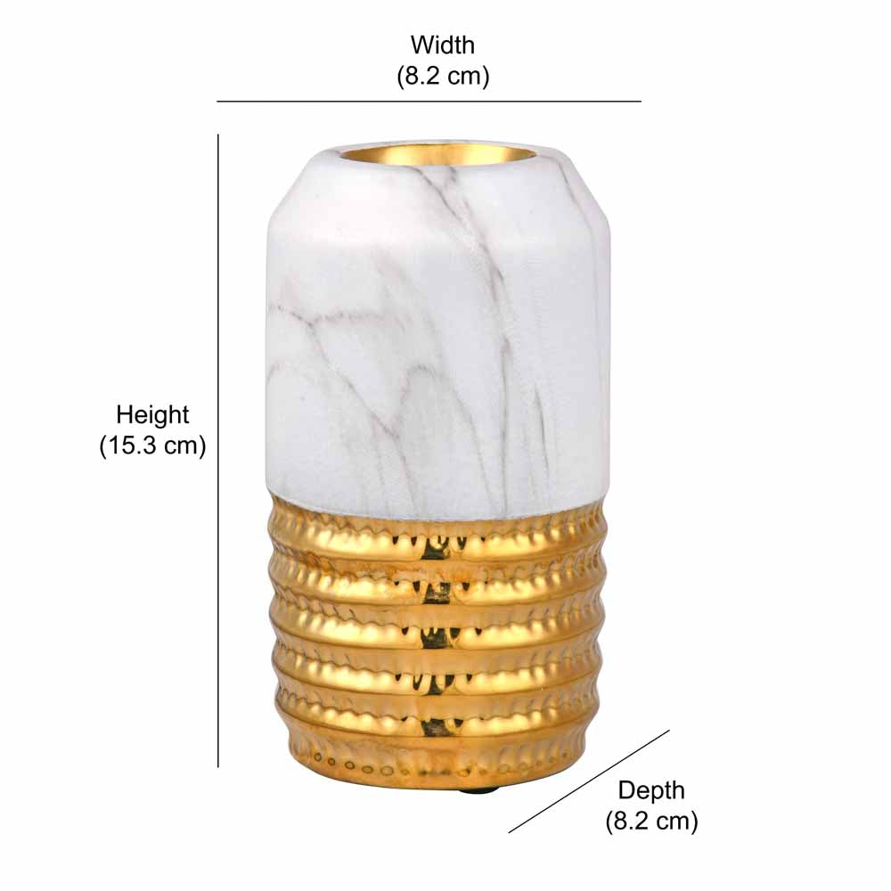 Decorative Cylindrical Ceramic Vase (White & Gold)