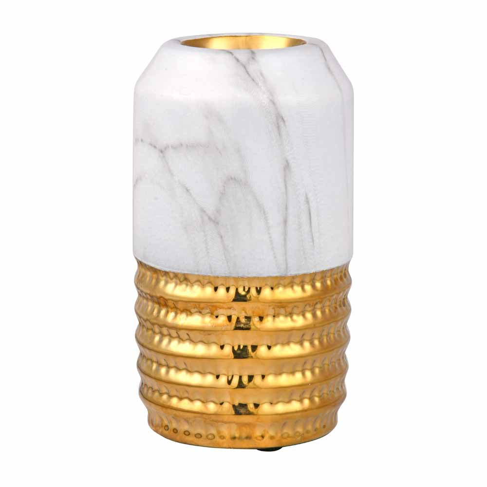 Decorative Cylindrical Ceramic Vase (White & Gold)