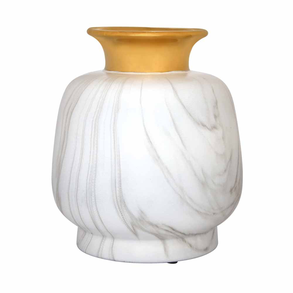 Decorative Ceramic Bottle Vase (White & Gold)