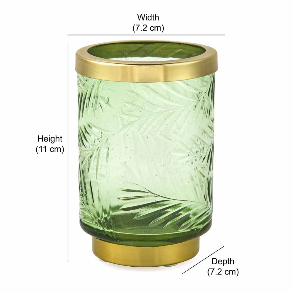 Transparent Glass Tumbler Toothbrush Holder (Green & Gold)