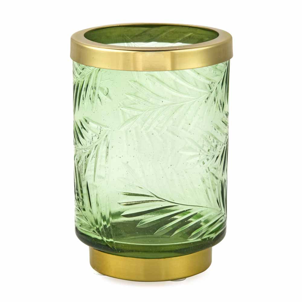 Transparent Glass Tumbler Toothbrush Holder (Green & Gold)