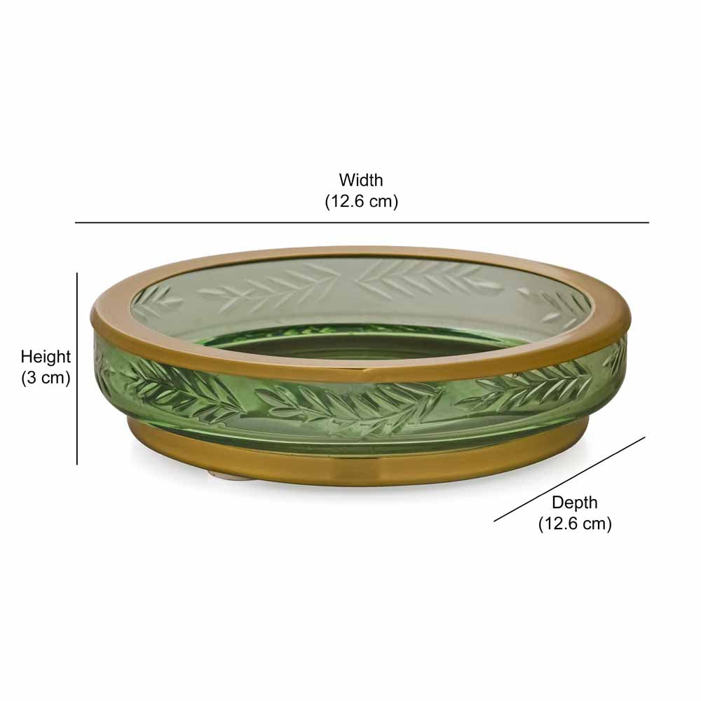 Transparent Glass Round Soap Dish (Green & Gold)