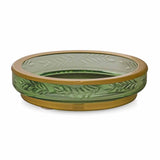 Transparent Glass Round Soap Dish (Green & Gold)