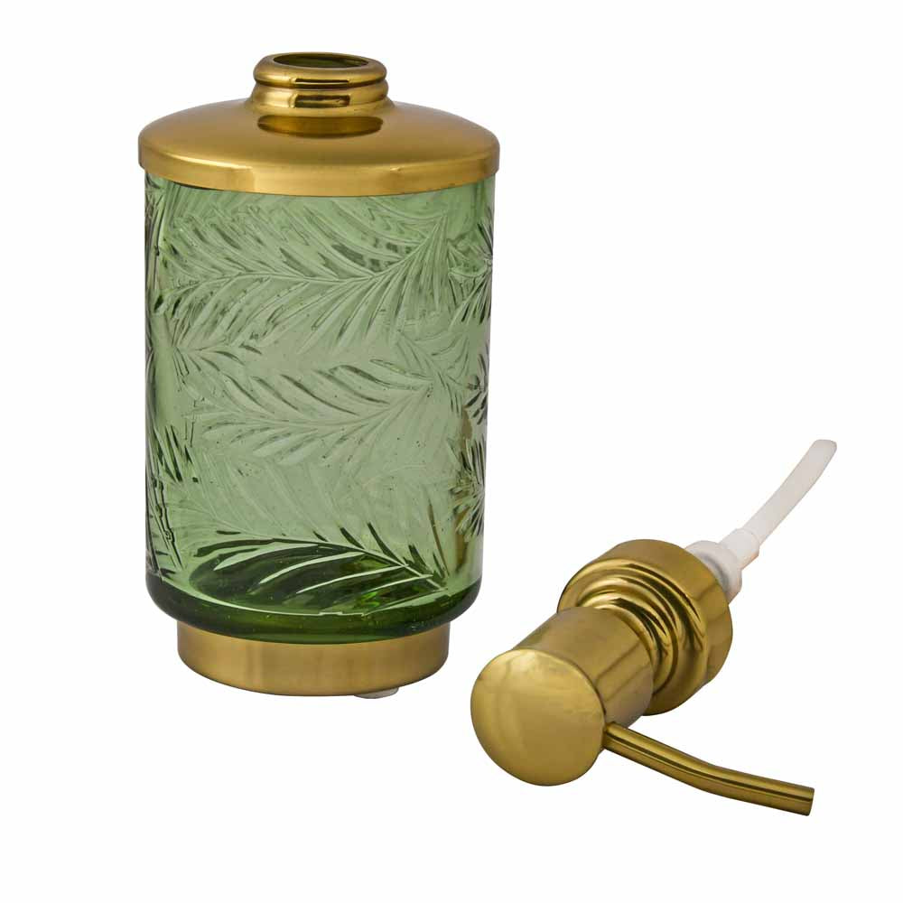 Transparent Glass Soap and Lotion Dispenser (Green & Gold)