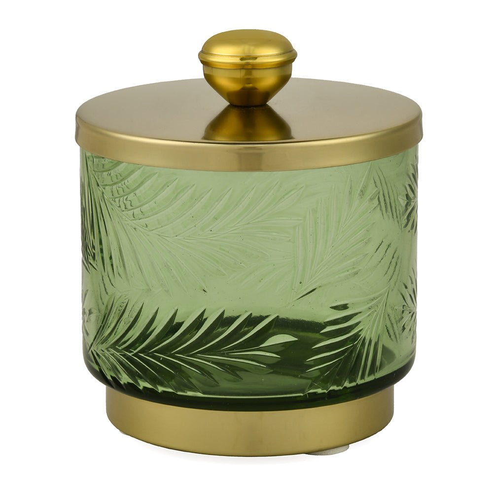 Transparent Cotton Swab Glass Jar (Green & Gold)