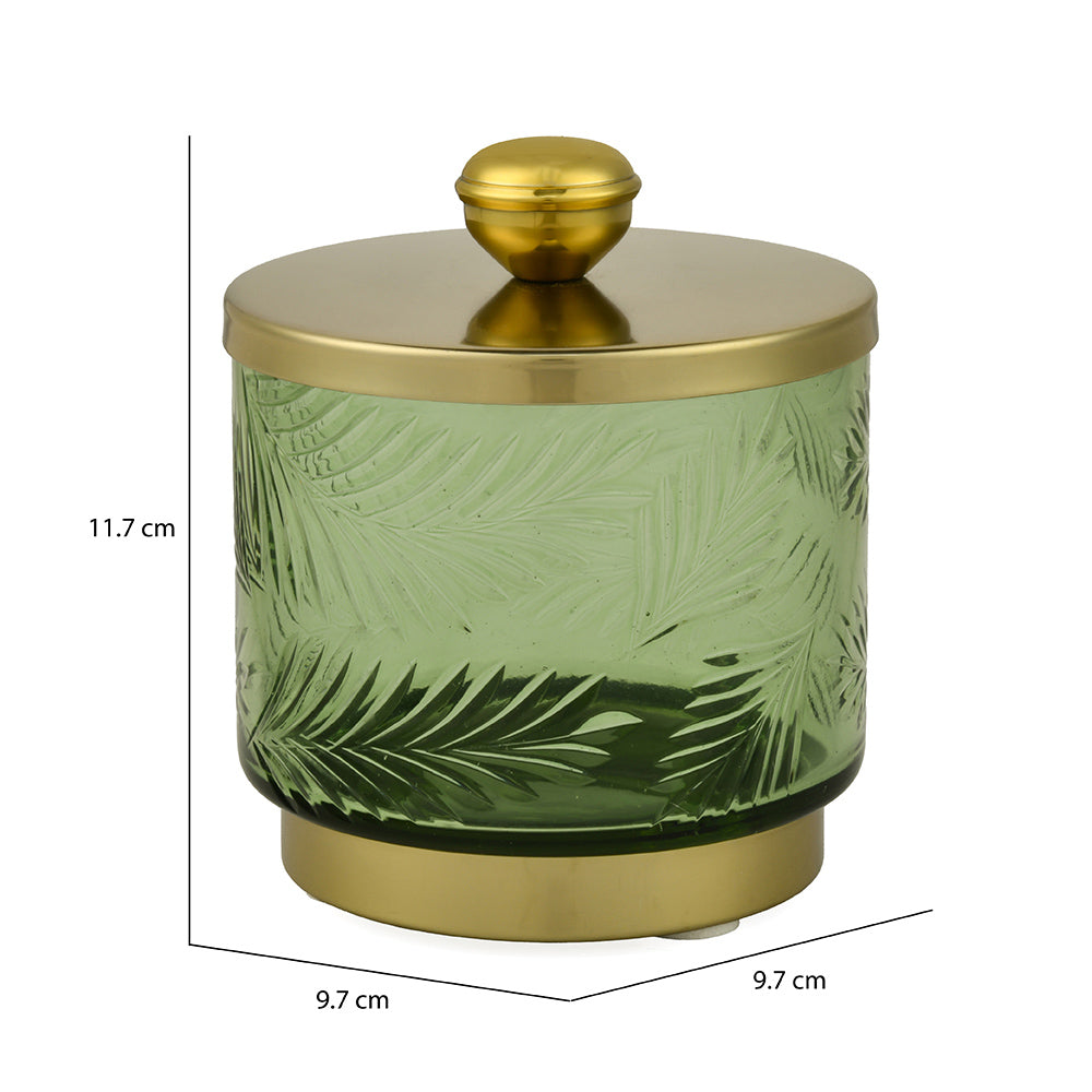 Transparent Cotton Swab Glass Jar (Green & Gold)