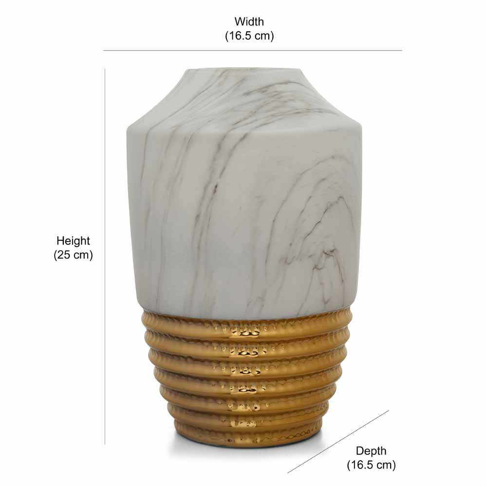 Decorative Bullet Shaped Ceramic Vase (White & Gold)